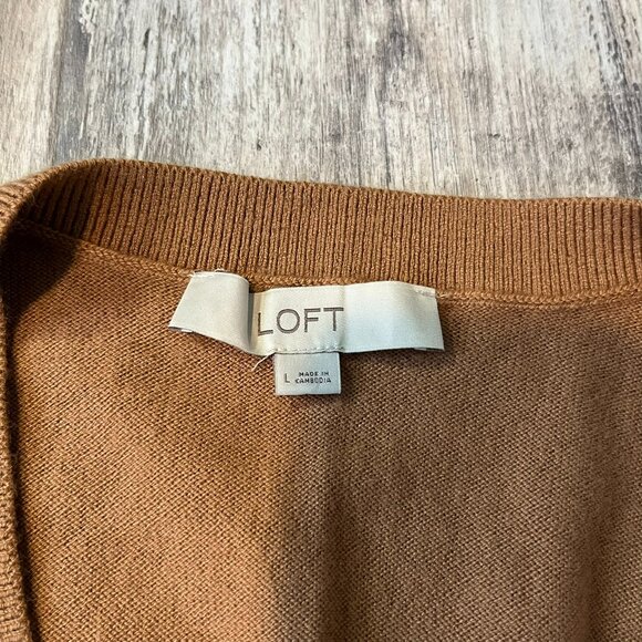 Set of 2 LOFT Sweaters, Large - Camel Relaxed V-Neck and Burgundy Modern Tunic - Picture 4 of 15